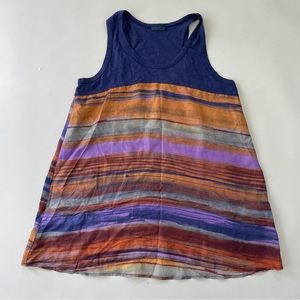 Left Of Center Silk Top Womens M* Anthropologie Tank Shirt Blue Orange Stripe